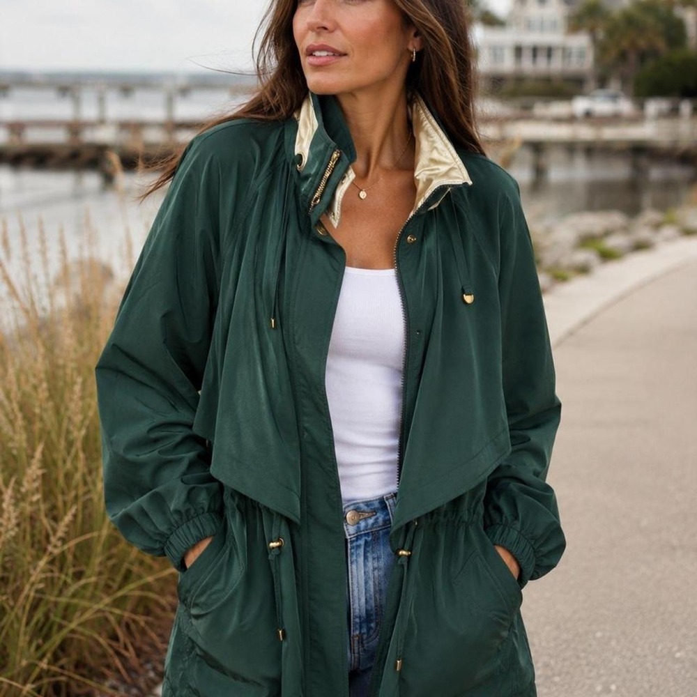 Fleet Street Y2K Emerald Green Oversized Utility Parka Jacket Gold Trim3X